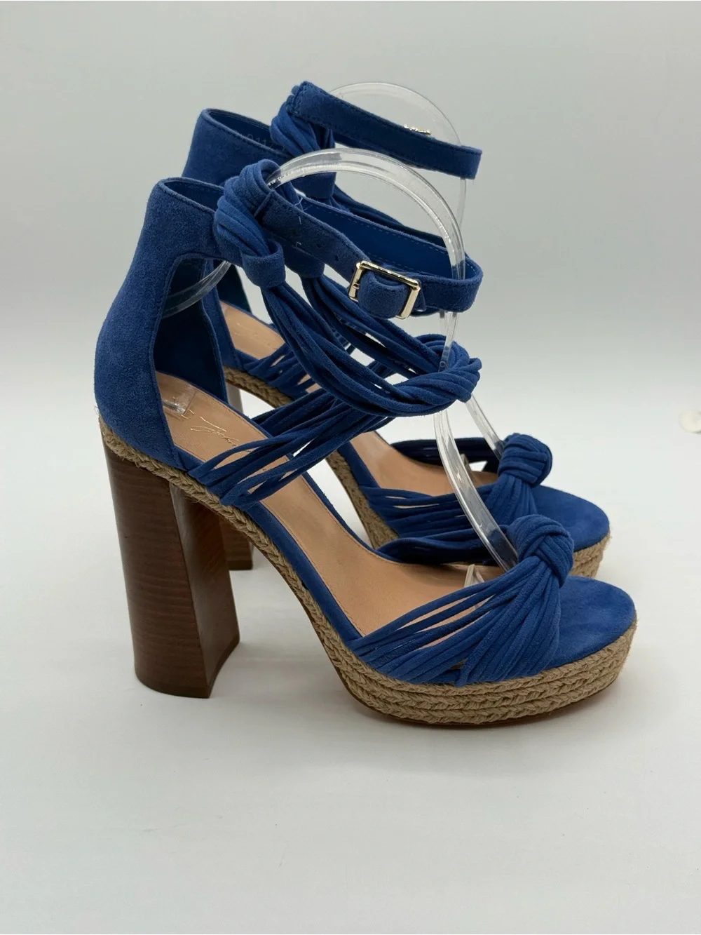 VC John Camuto Nyla Blue Suede Knotted Platform Espadrille Block Heel Sandal 7.5